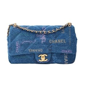 CHANEL PRINTED CC BLUE DENIM LARGE GRAFFITI FLAP BAG (2022)
